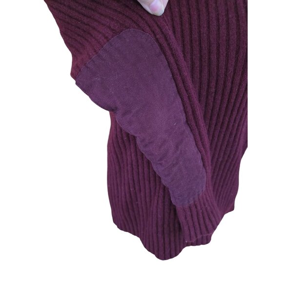 L.L. Bean Vintage Burgundy Ribbed Sweater Suede Patches 100% Merino Lambs Wool - Picture 4 of 7